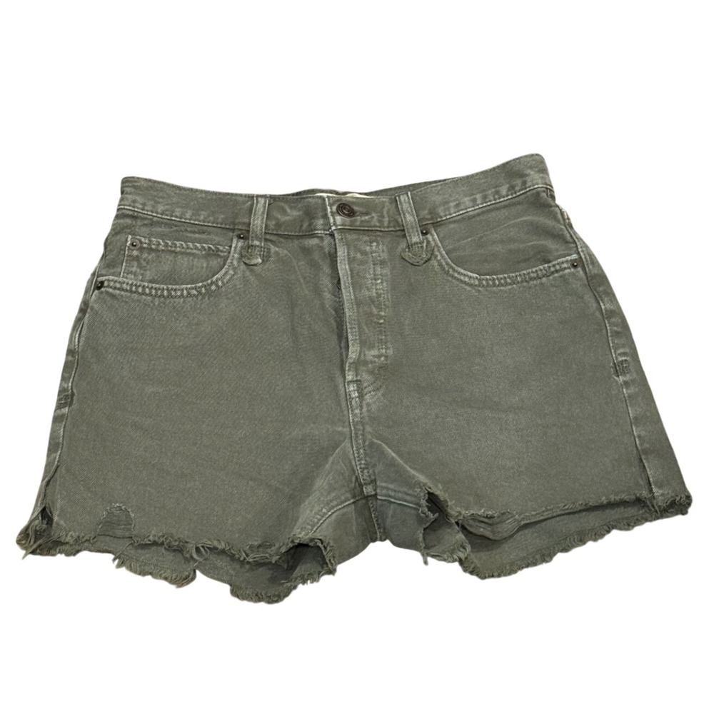 We The Free Free People Olive Green Denim Cut Off Shorts Button Fly Size 28S